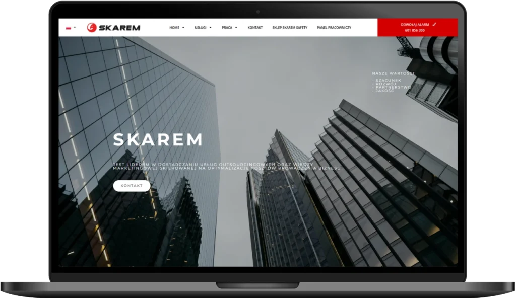 Responsywna strona firmowa Skarem – usługi ochrony i utrzymania czystości