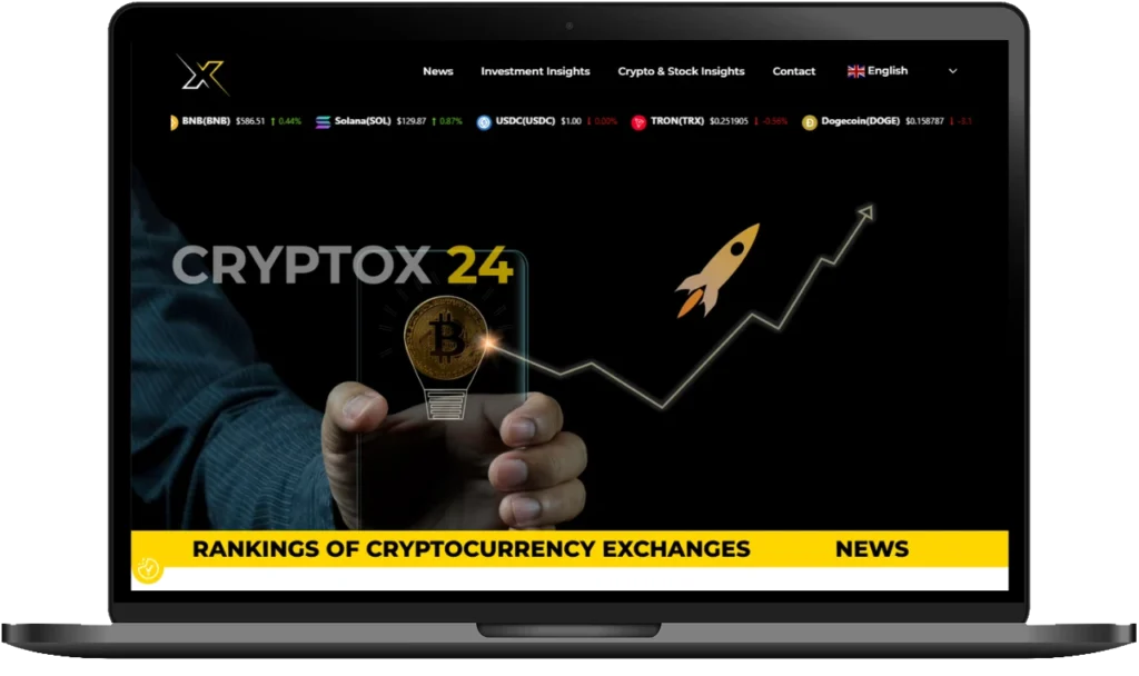 Wielojęzyczna strona internetowa CryptoX24 z rankingiem giełd i formularzem kontaktowym